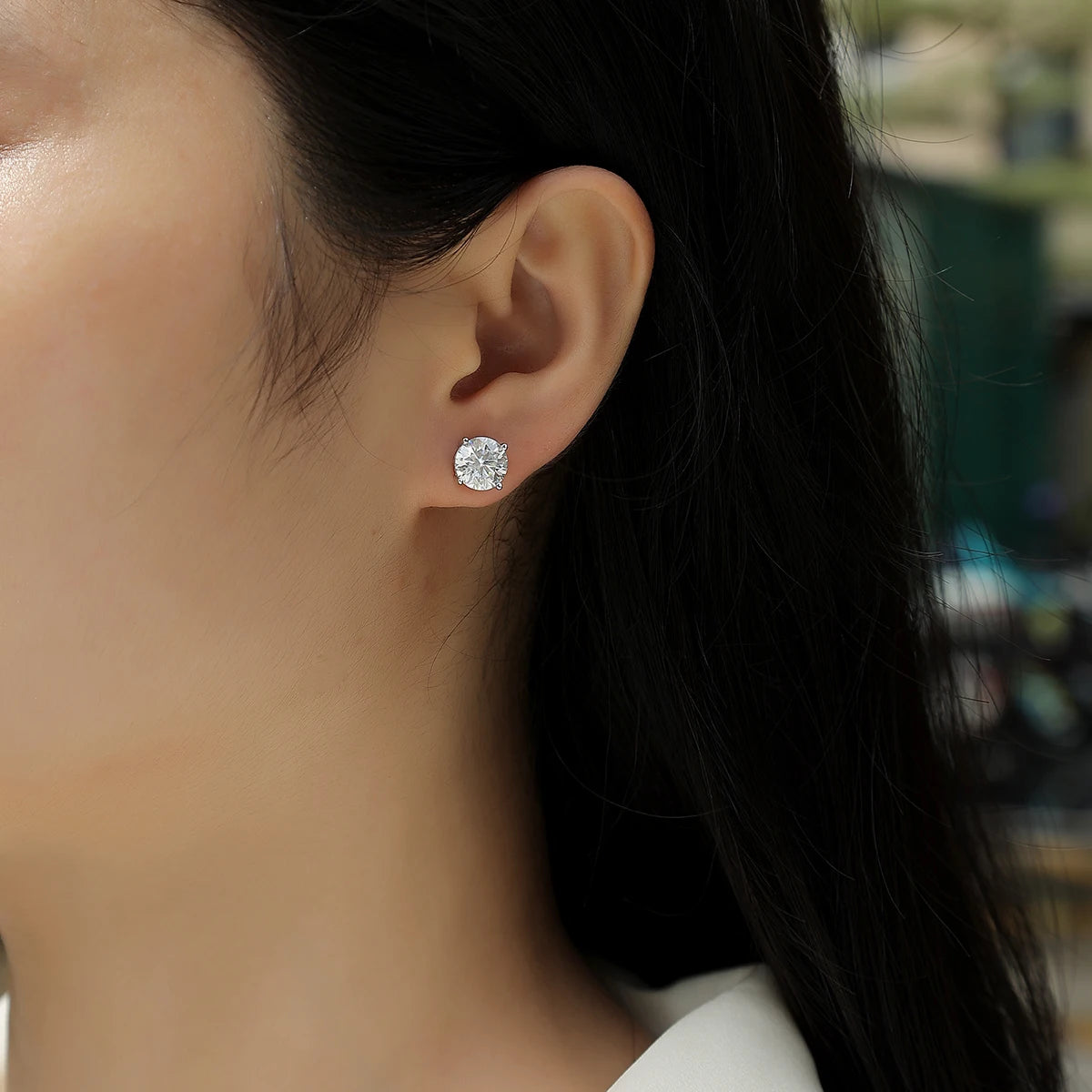 925 Sterling Silver Moissanite Round Stud Earrings 0.5 Carat and 1 Carat Options Engagement Wedding Gift For Women