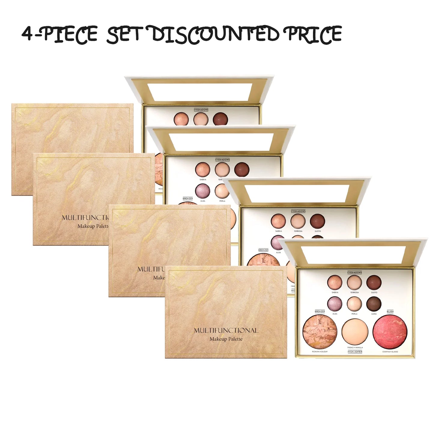 All In One Gilded Makeup Palette With Eyeshadows Blush Highlighter And Contour For Daily And Party US Skin Tones