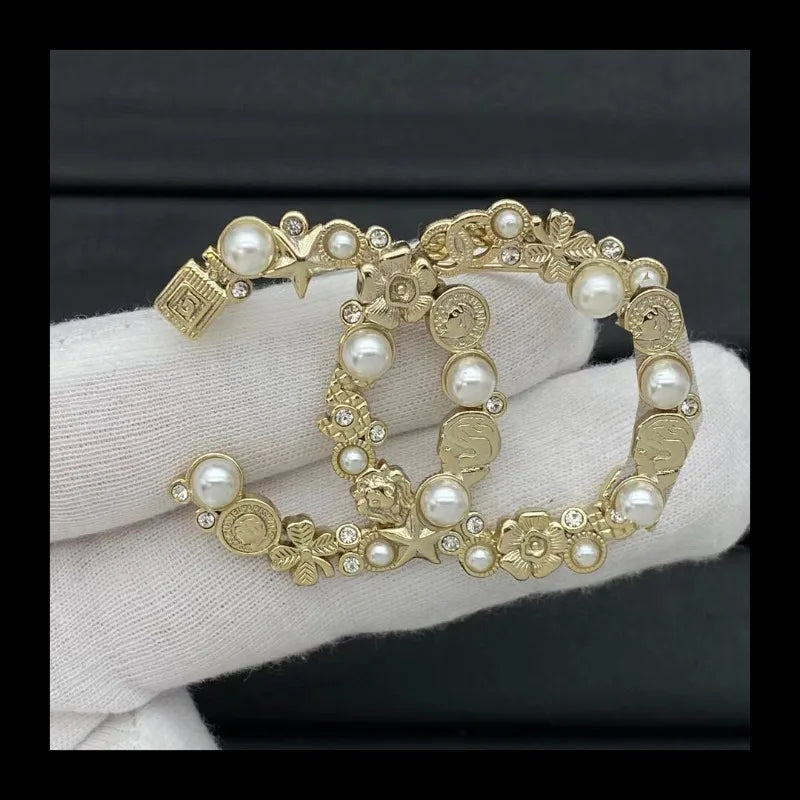 Diamond Encrusted Double Brooch With Pearl Accents Anti Light Pin Versatile Corsage For Men And Women