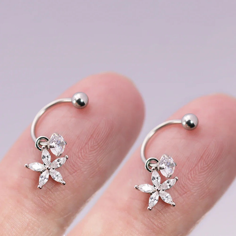 2PCS Stainless Steel Heart Cross Drop Earrings For Women Jewelry Set Helix Tragus Cartilage Daith Piercing