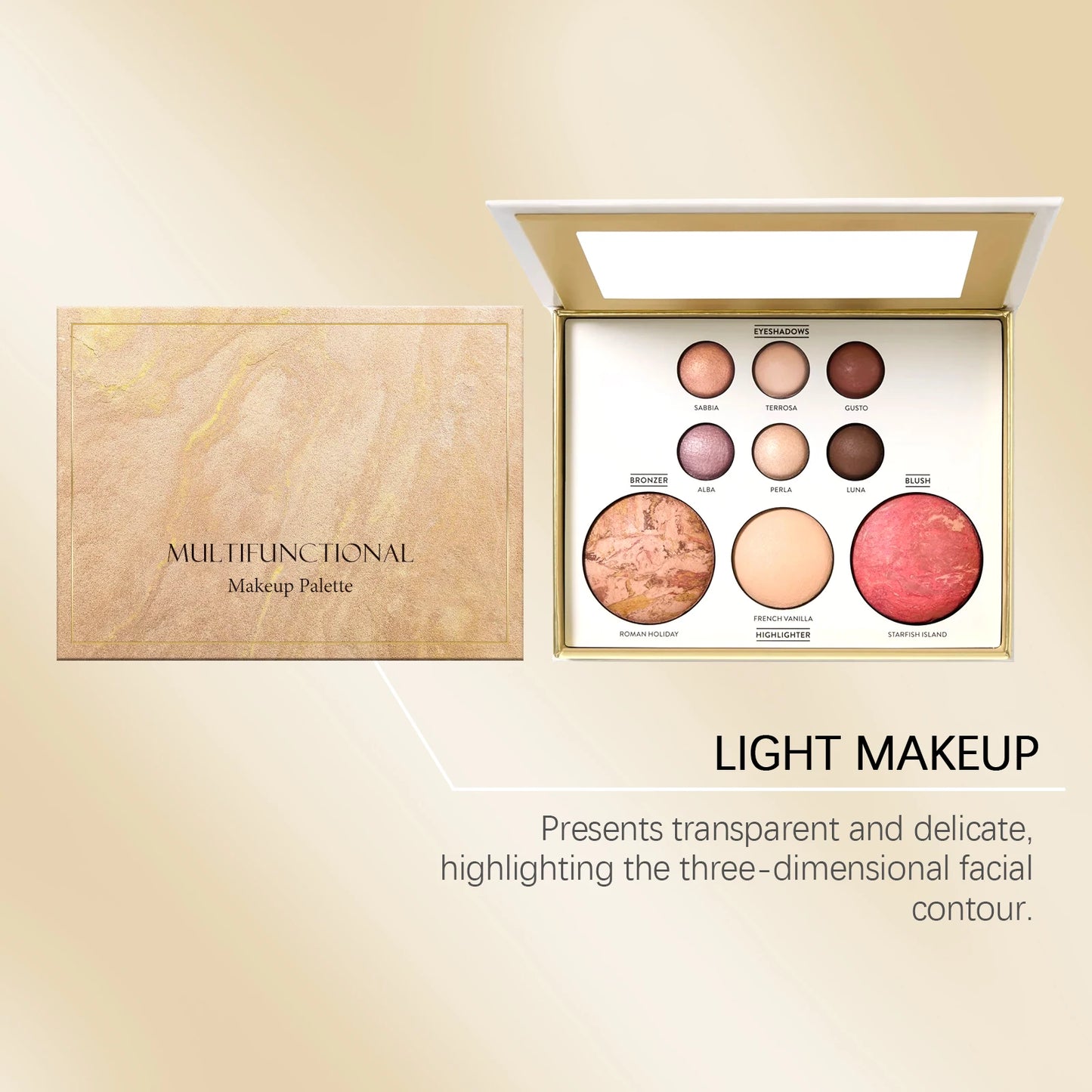 All In One Gilded Makeup Palette With Eyeshadows Blush Highlighter And Contour For Daily And Party US Skin Tones