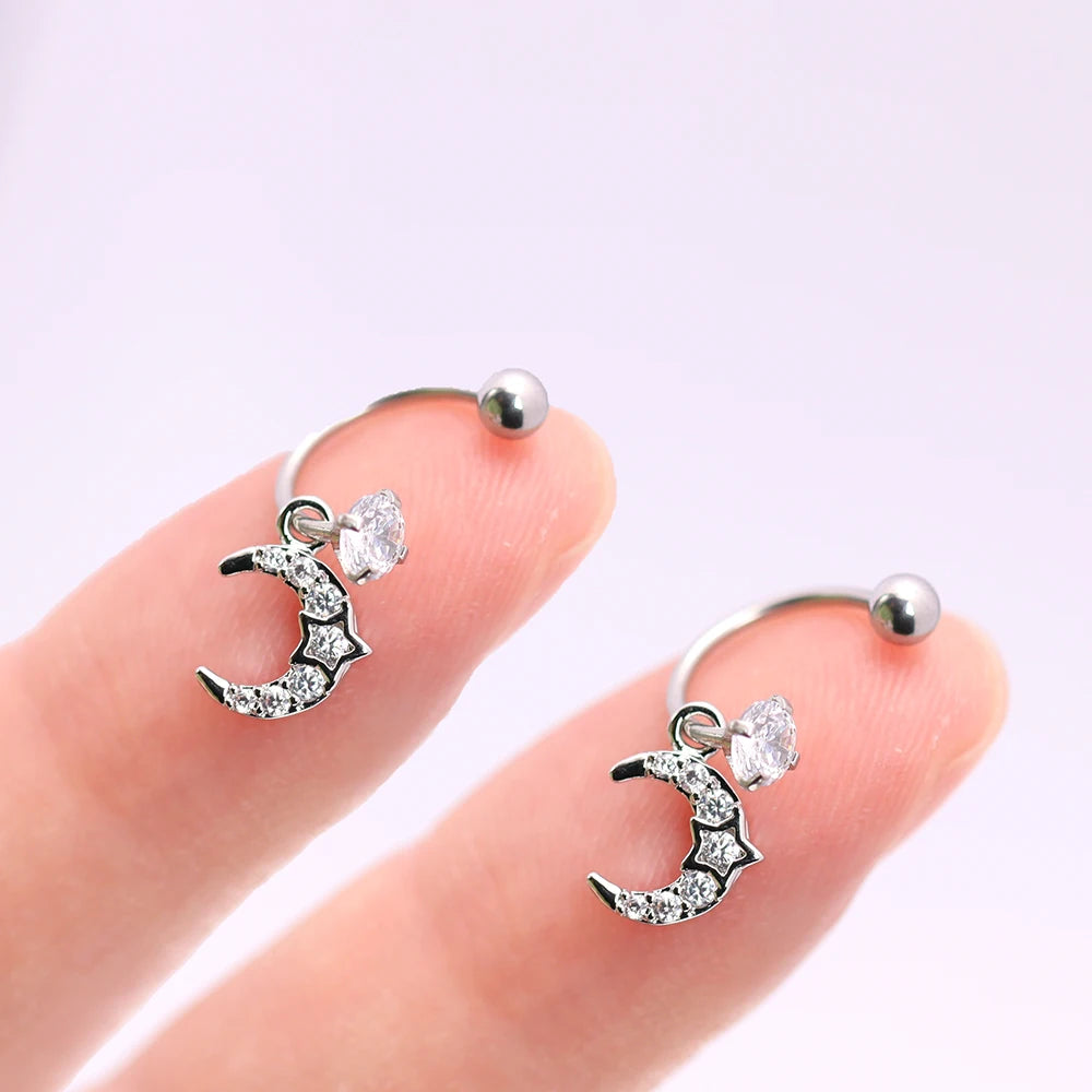 2PCS Stainless Steel Heart Cross Drop Earrings For Women Jewelry Set Helix Tragus Cartilage Daith Piercing