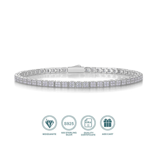 JIUZUAN Moissanite Bracelet 925 Silver 18K Gold Plated Iced Out Cuban Link Luxury Gift for Men Women Comes with Certificate