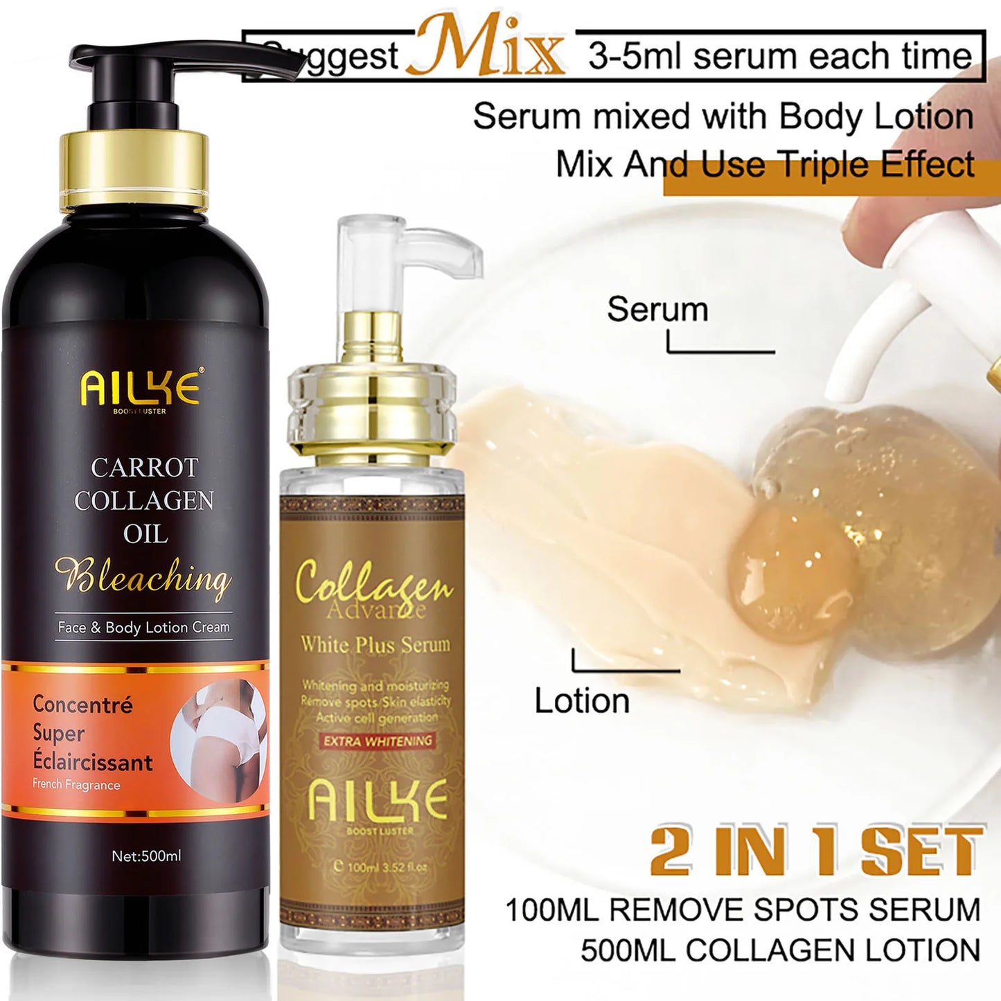 AILKE Collagen 5 In 1 Skin Care Kit For Face And Body Restore Elasticity Brighten And Even Skin Tone