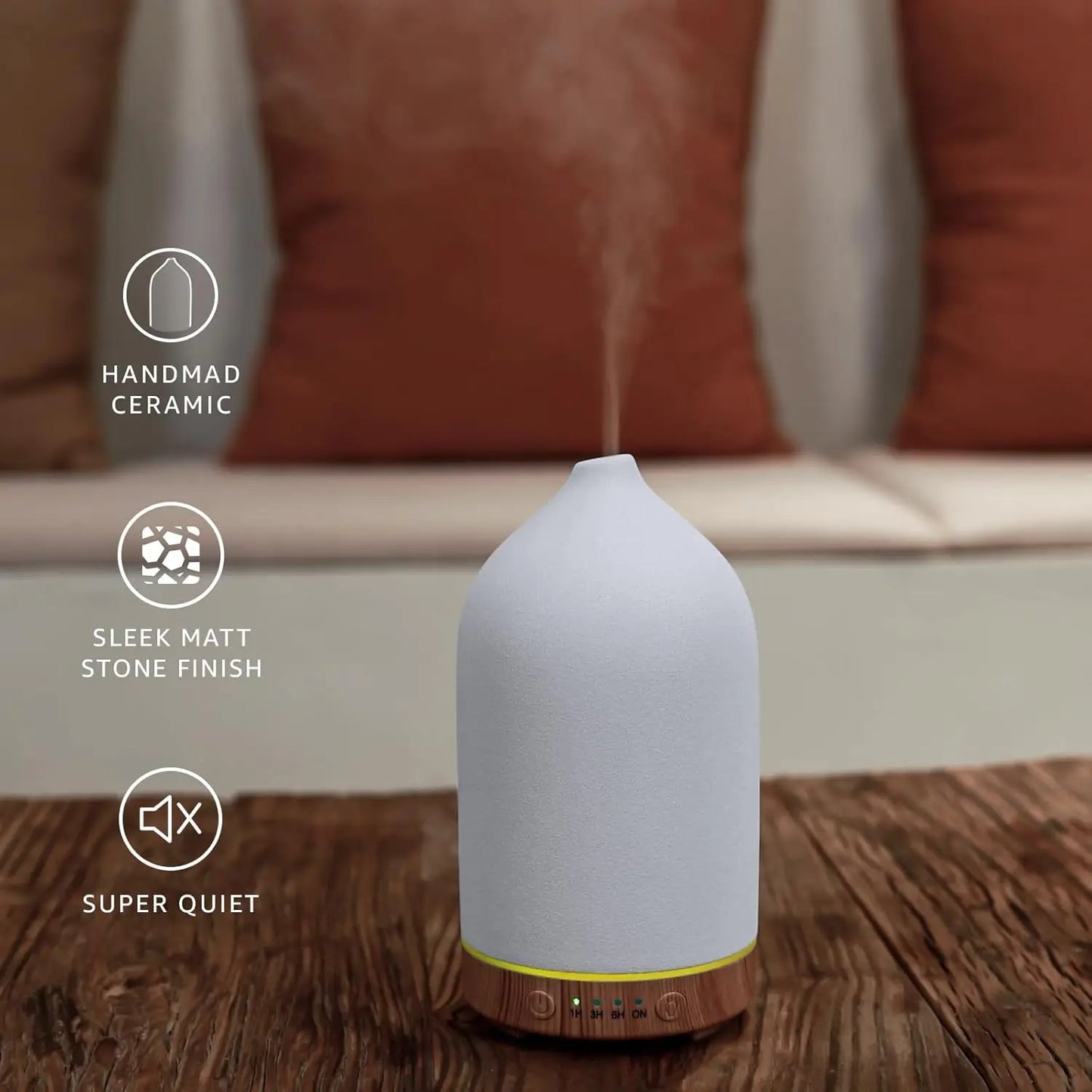 Ceramic 200ml Essential Oil Diffuser With 7 Color LED Auto Shut Off And Timer Wood Grain Base For Home Office