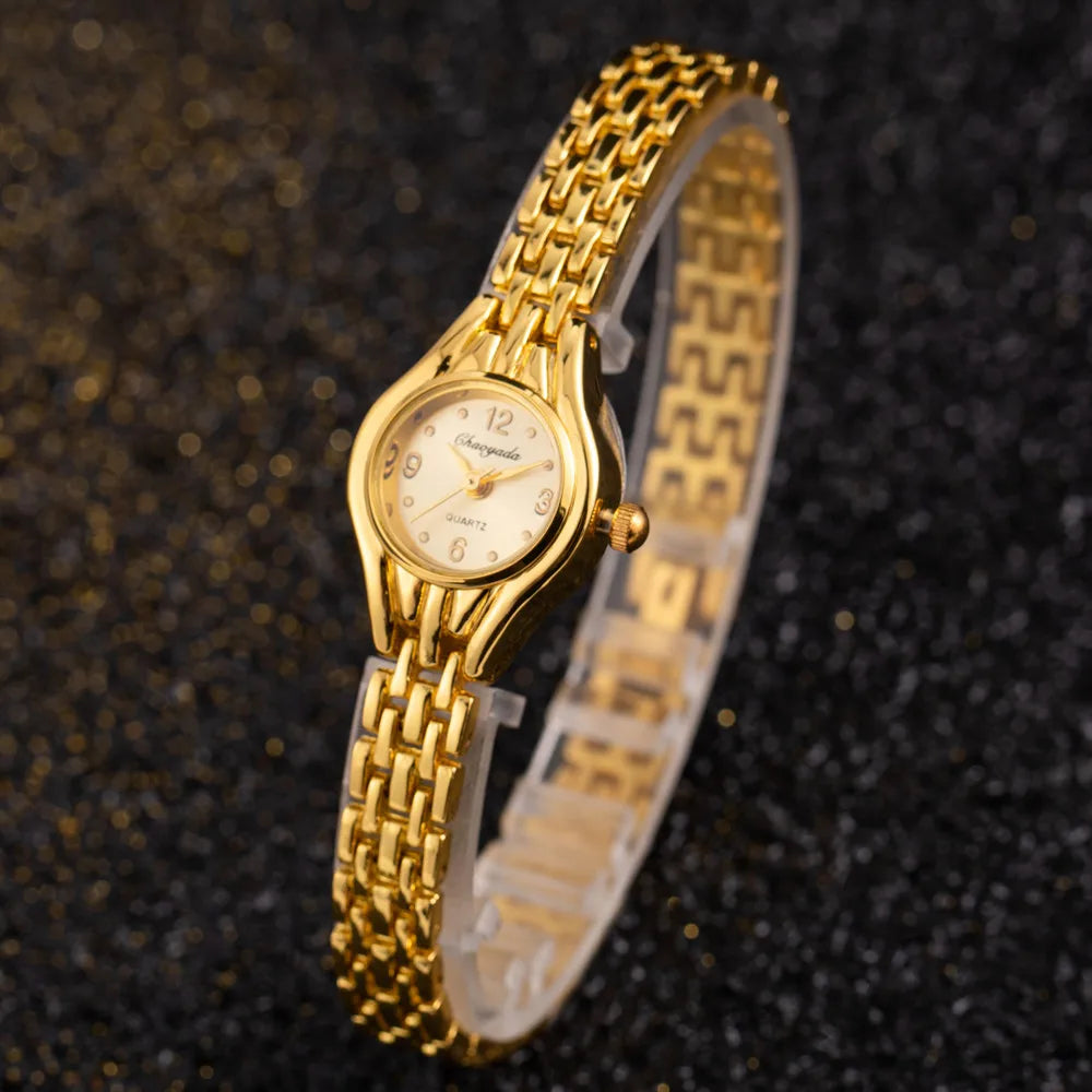 Fashion Gold Vintage Womens Watch Luxury Elegant Quartz Timepiece With Pattern Bracelet For Casual To Couture Looks