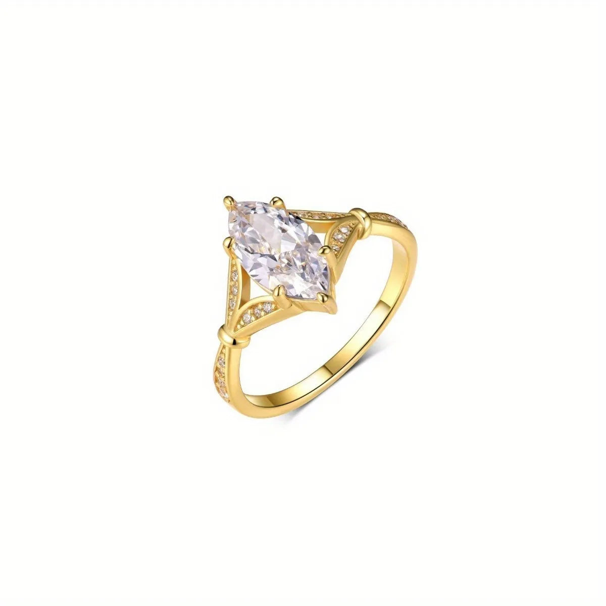 S925 Silver 2CT Marquise Moissanite Ring Fine Jewelry Plated with 18k Gold Suitable for Gift Giving Anniversary Birthday Gift