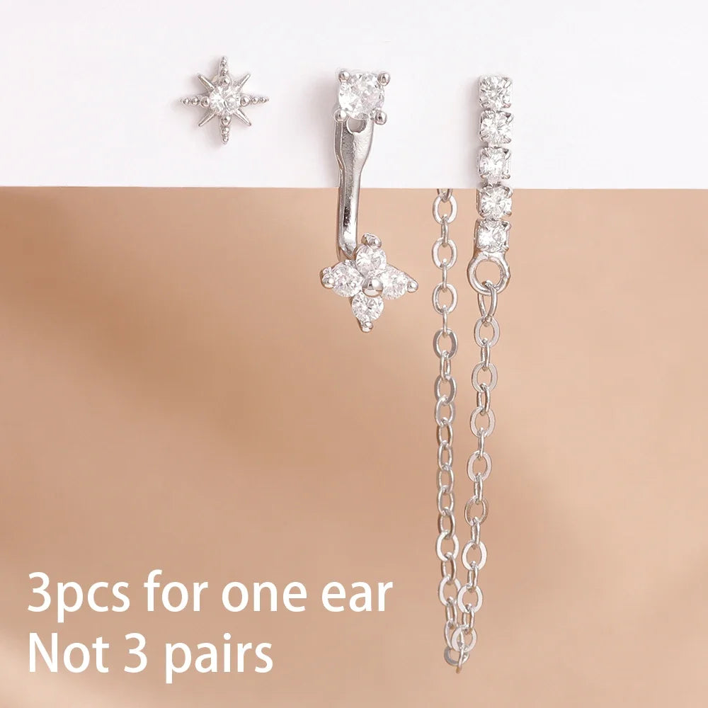 Three Piece Luxury Pendant Drop Earrings Set for Women Stainless Steel Cubic Zirconia Fashion Jewelry