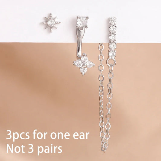 Three Piece Luxury Pendant Drop Earrings Set for Women Stainless Steel Cubic Zirconia Fashion Jewelry