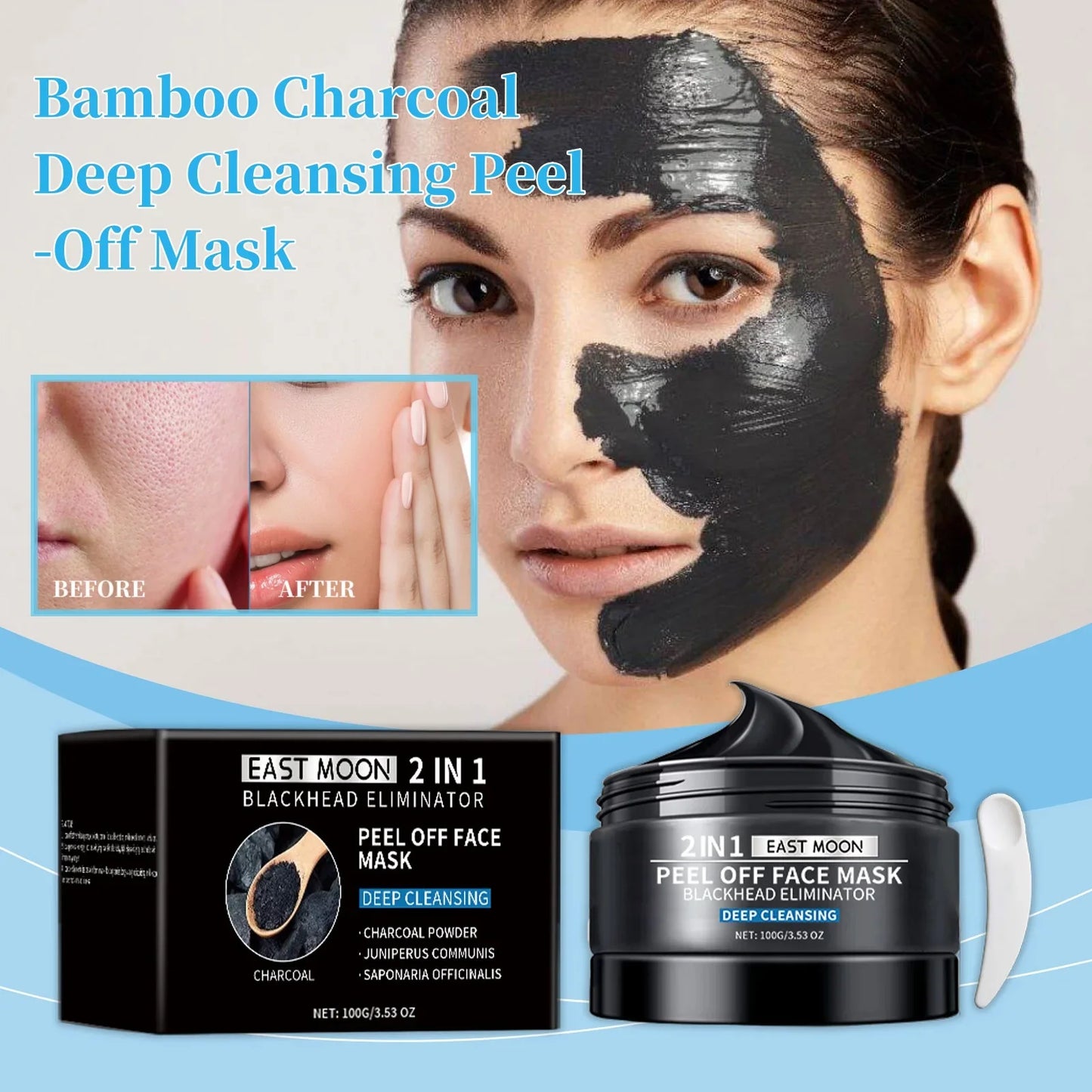 East Moon Bamboo Charcoal Mud Mask For All Skin Types Gentle Exfoliating Blackhead Care Hydrating Revitalizing Facial