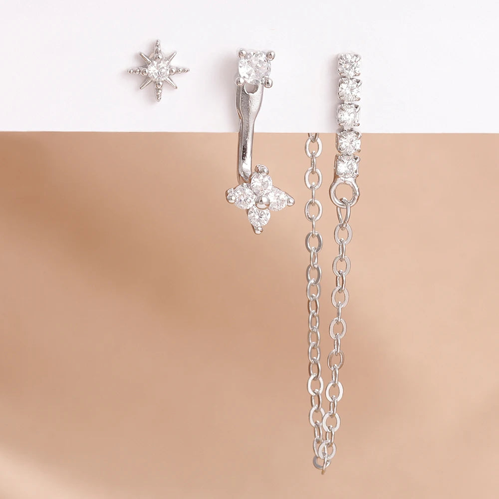 Three Piece Luxury Pendant Drop Earrings Set for Women Stainless Steel Cubic Zirconia Fashion Jewelry