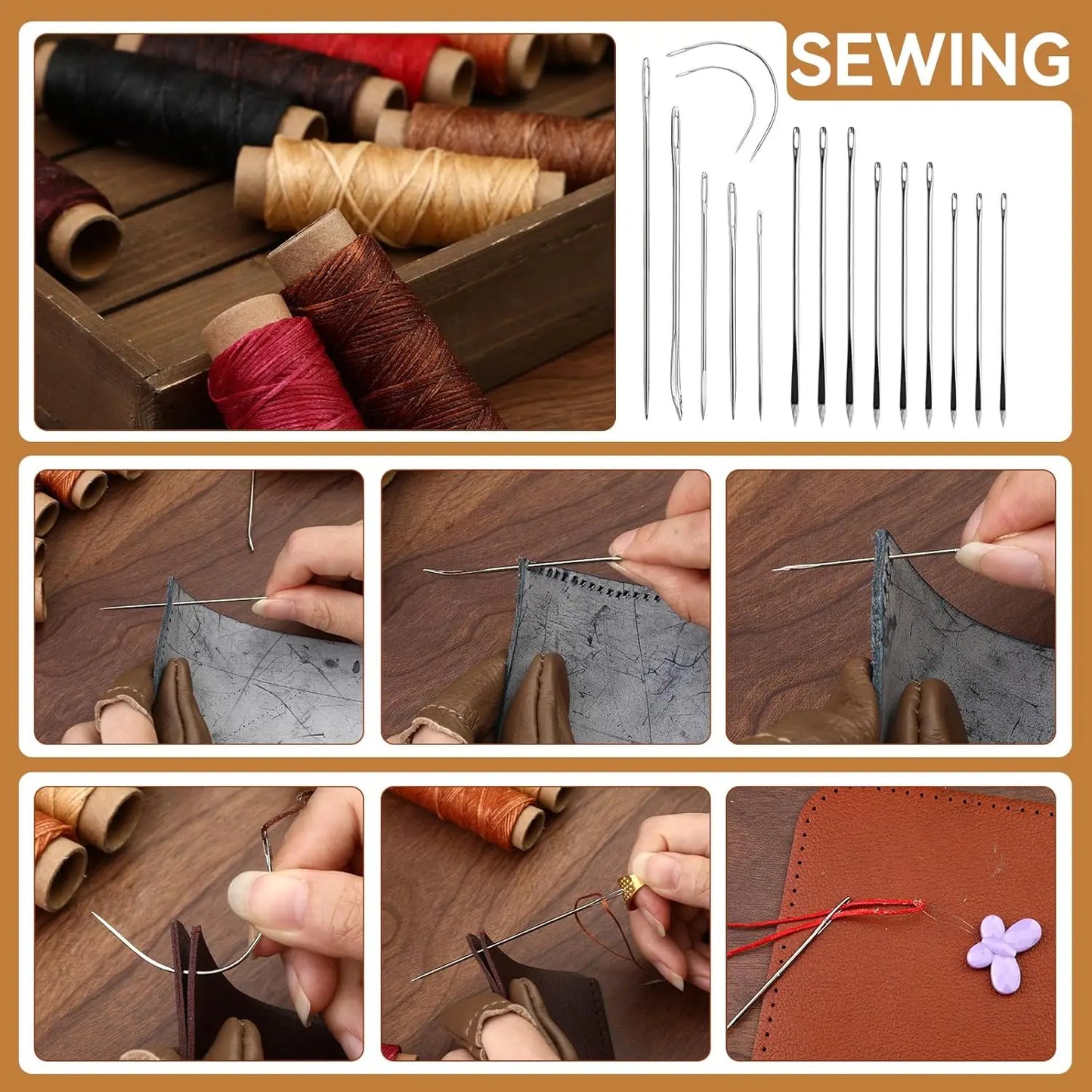 60 Piece Leather Craft Kit With Storage Bag Set Includes Sewing Tools Stamping And Punching Tools For DIY Projects