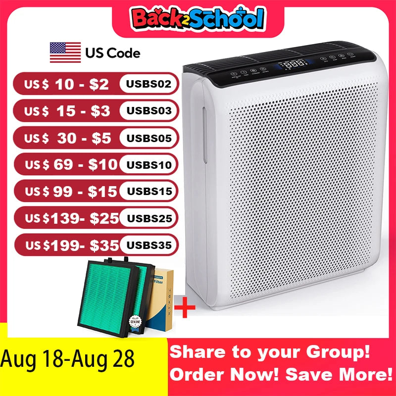 AROEVE MK07 Air Purifier for Pet Dander up to 1504 Sq Ft with Touch Control 3 Speed Smart Timer and Washable Filters