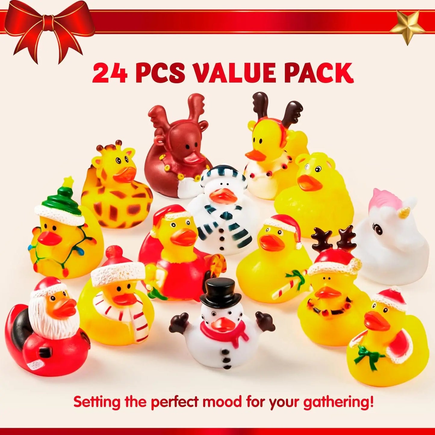 JOYFY 24 PCS Christmas Ducks for Stocking Stuffers Xmas Rubber Duck Bath Toys for Kids Gift Party Favor Novelty Duckies