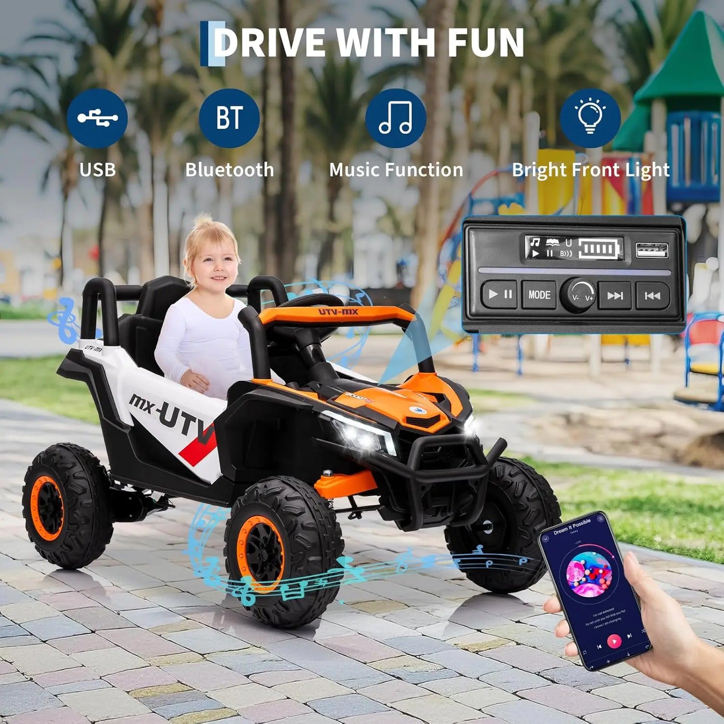 12V Kids Ride On Car UTV With Remote Control Switchable 4WD And 2WD Four Wheel Drive Electric Vehicle For Ages 3 To 8