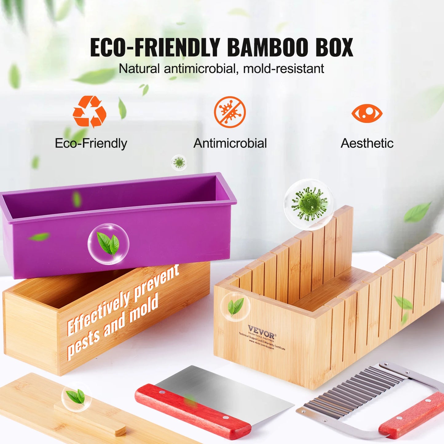 SucceBuy Soap Making Kit Bamboo Cutting Box and Inner Box with Silicone Mold Stainless Steel Straight Cutter and Wavy Cutter