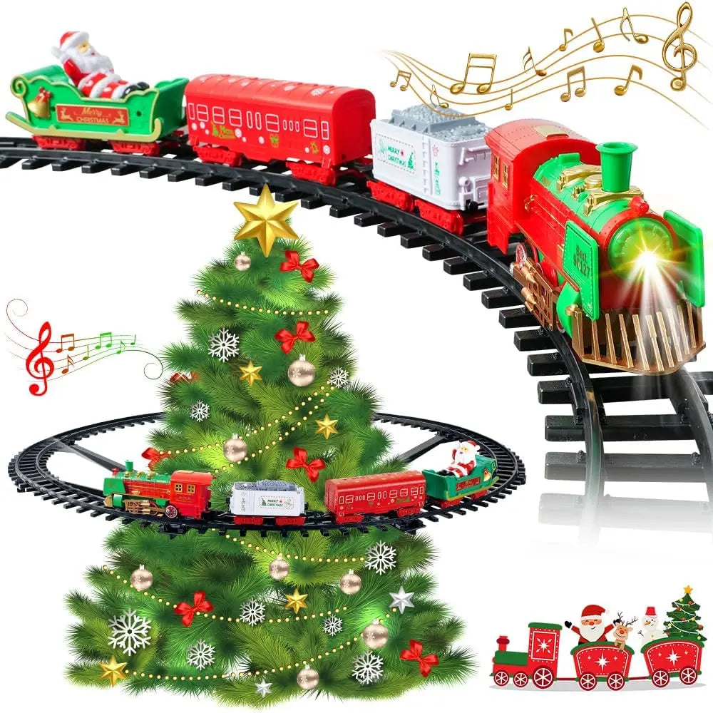 VATOS Hanging Christmas Train Set Lights And Sound Around Christmas Tree Decoration Gift For Kids Indoor Home Toys