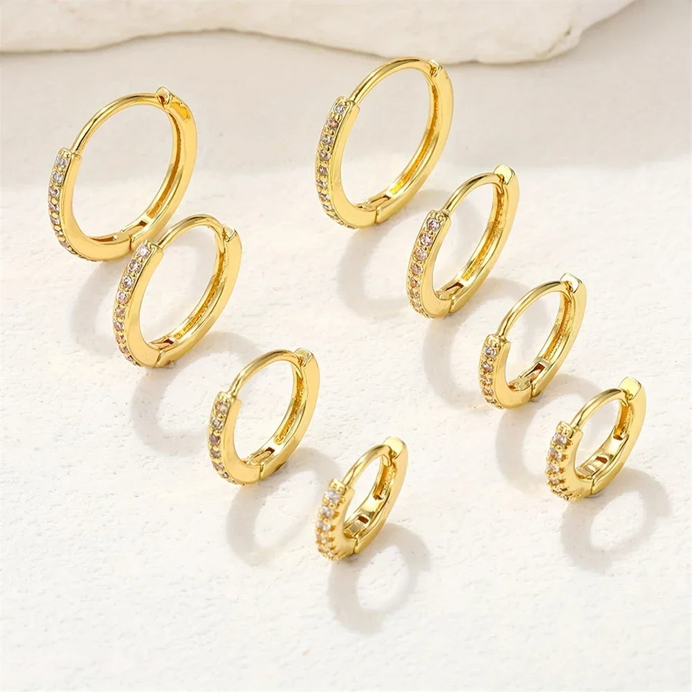 3 To 4 Pairs Set Chic Glossy Gold Plated Copper Crystal Oval Huggie Hoop Earrings For Women Urban Modern Style