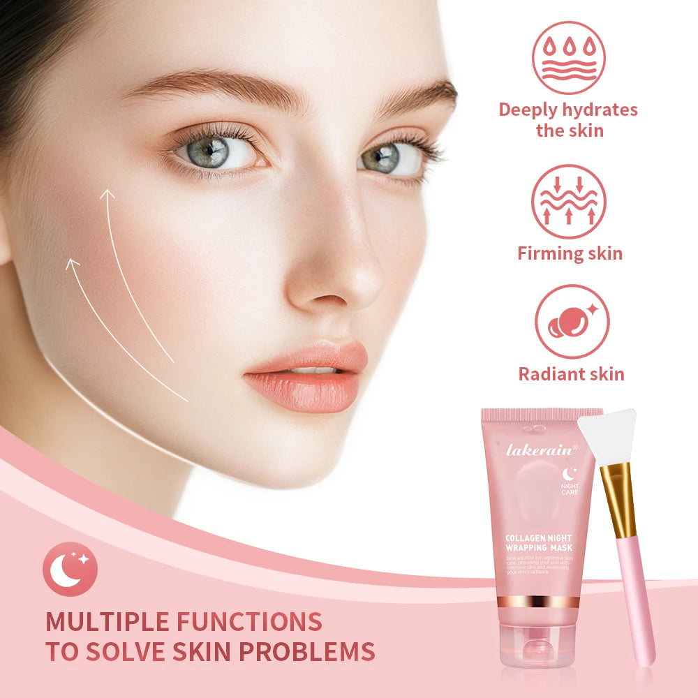 Collagen Overnight Peel Off Facial Mask Set Korean Night Wrapping Mask for Hydration and Skin Tightening Radiance