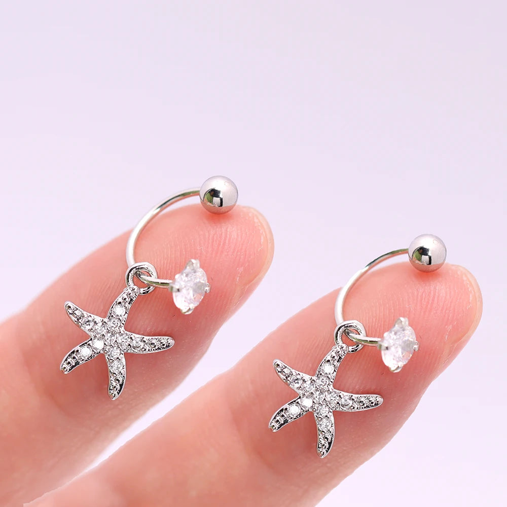 2PCS Stainless Steel Heart Cross Drop Earrings For Women Jewelry Set Helix Tragus Cartilage Daith Piercing