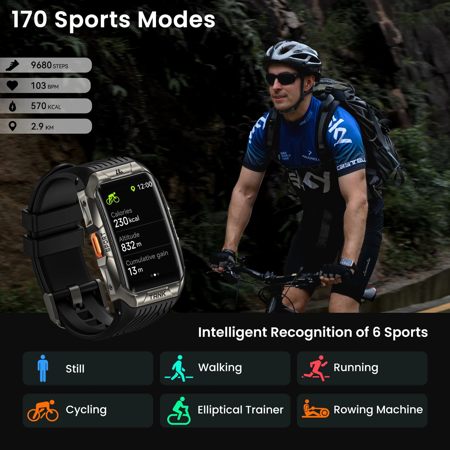 KOSPET TANK X2 Smart Watch For Men IP69K Waterproof 3D Curved Screen 1.64'' AMOLED Bluetooth Call 170 Sport Modes Smartwatch