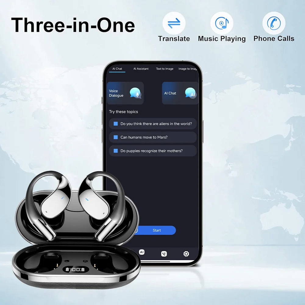 3 In 1 AI Translator Earbuds Real Time Translation 144 Languages HiFi Sound Bluetooth 5 For Android And iOS