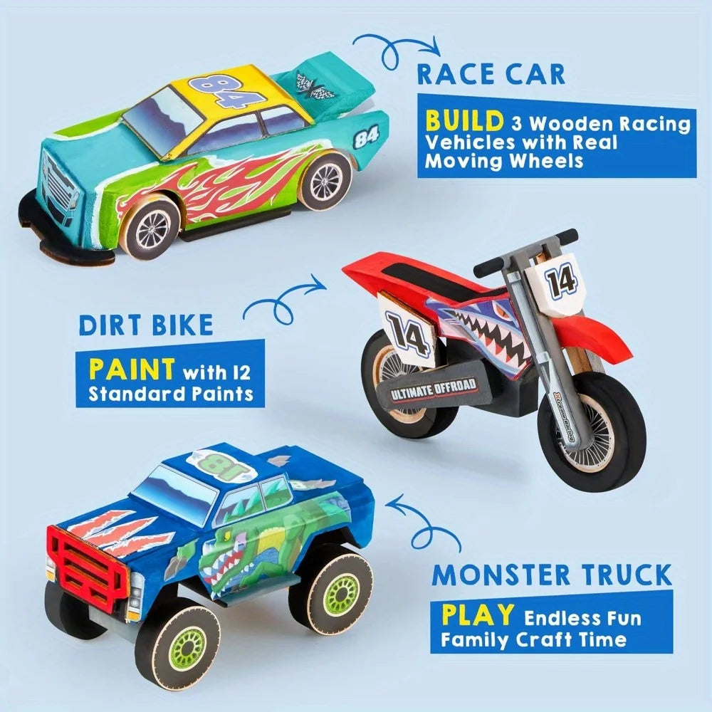 JOYFY Kids Craft Kit Build Paint Your Own Wooden Race Car Kit DIY Truck Toy Construct and Paint Kit for Kids Birthday Gift