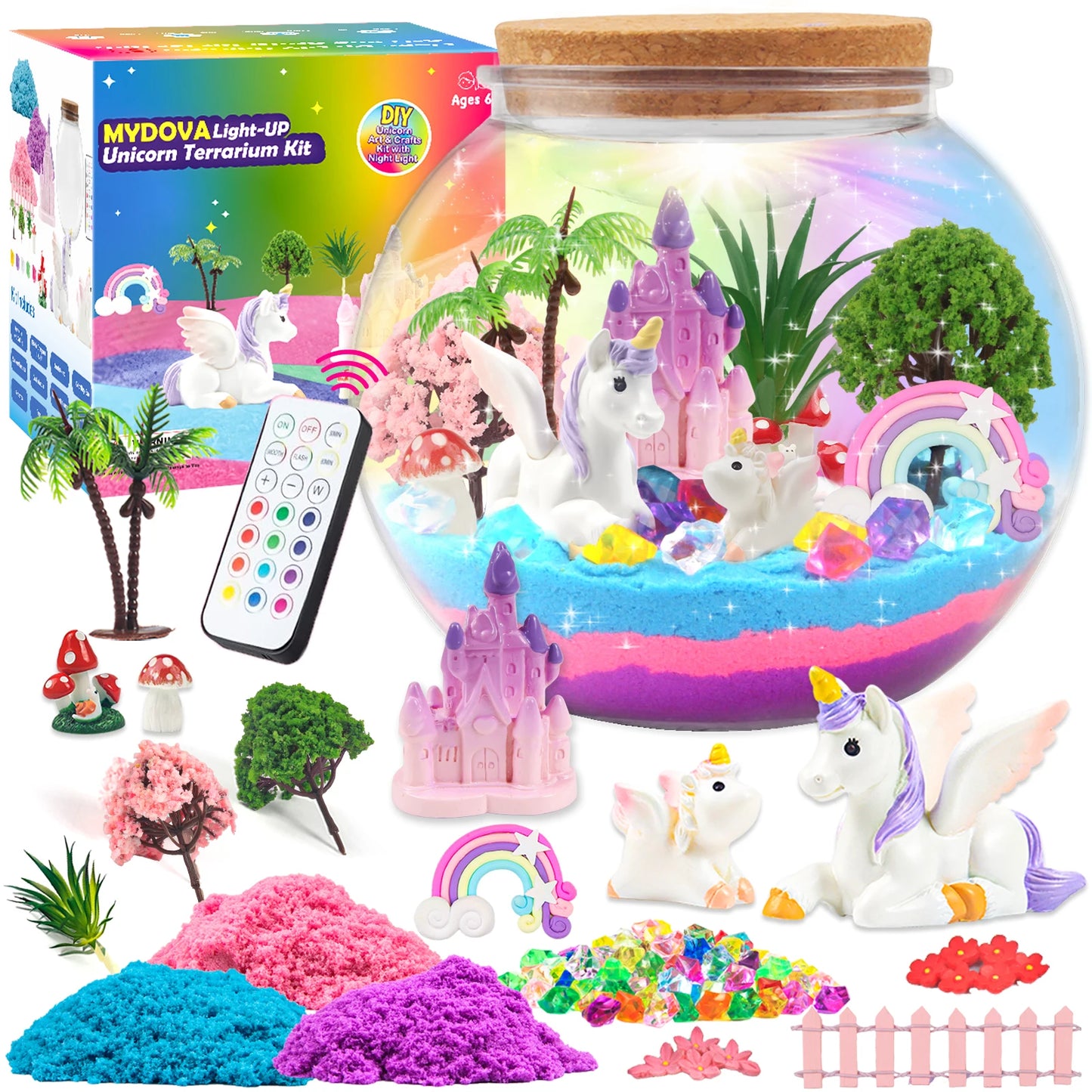 DIY Unicorn Terrarium Fairy Garden Craft Kit With Remote Timing Coloured Lights For Girls Gift