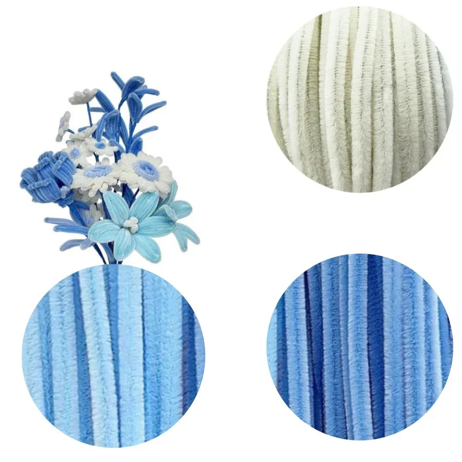 Blue And White Pipe Cleaner Flower Set DIY Craft Kit With 150 Or 161 Pieces For Mothers Day Graduation Valentines Day