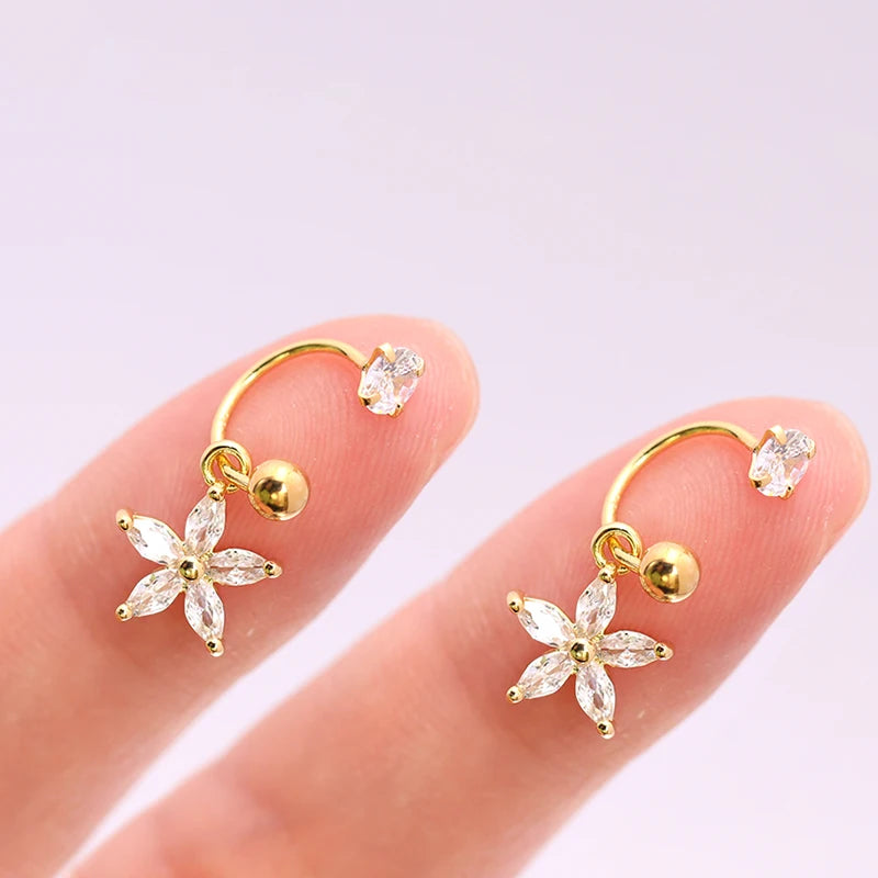 2PCS Stainless Steel Heart Cross Drop Earrings For Women Jewelry Set Helix Tragus Cartilage Daith Piercing