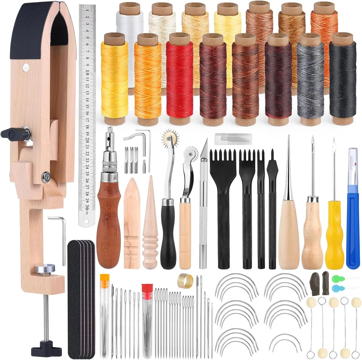 Leather Stitching Pony Clamp with Tools, DIY Leathercraft Repair Kit for Hand Sewing and Crafting