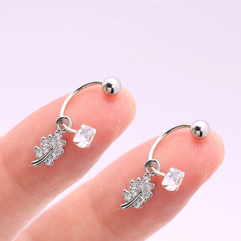 2PCS Stainless Steel Heart Cross Drop Earrings For Women Jewelry Set Helix Tragus Cartilage Daith Piercing