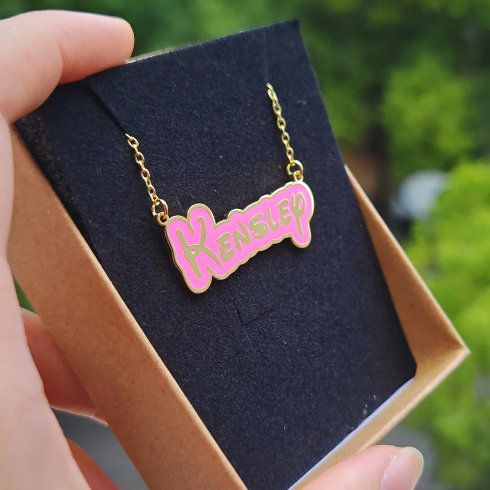 LeeChee Cute Font Custom Name Necklace Colorful Enamel Stainless Steel Pendant Gift For Girls