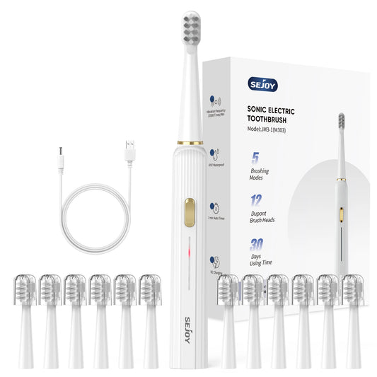 SEJOY Electric Toothbrush with 12 Brush Heads, Sonic Electric Tooth brush with 25500 VPM Deep Clean 5 Modes, Rechargeable