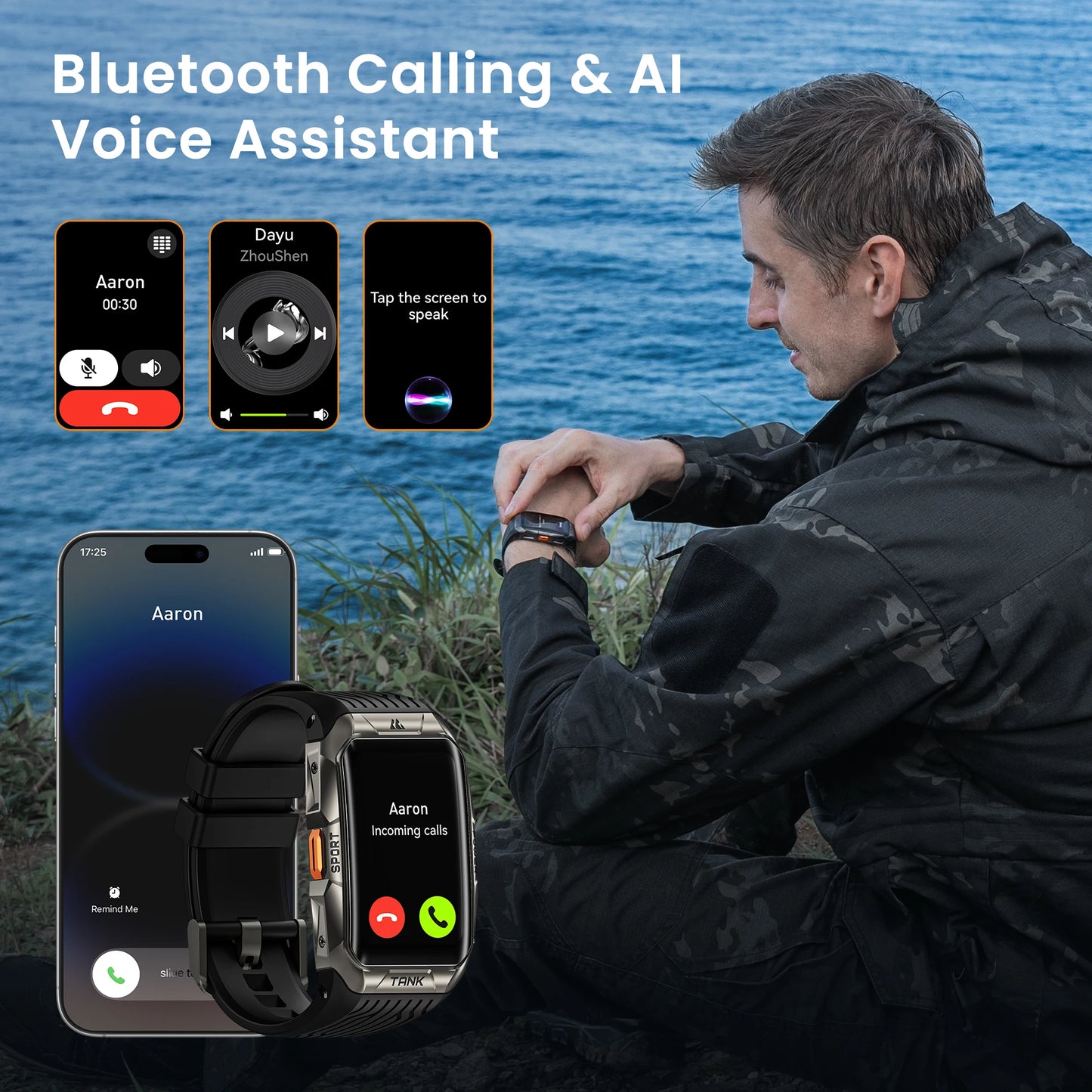 KOSPET TANK X2 Smart Watch For Men IP69K Waterproof 3D Curved Screen 1.64'' AMOLED Bluetooth Call 170 Sport Modes Smartwatch