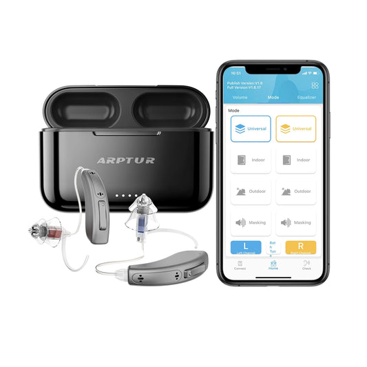 Bluetooth Hearing Aids For Seniors Rechargeable Noise Cancelling App Controlled RIC With Dual Microphones