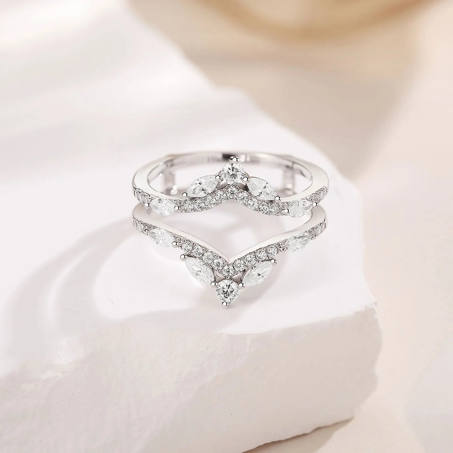 Newshe 925 Sterling Silver Moissanite/Zircons Wedding Ring Enhancers for Women Adjustable Crown Guard Band