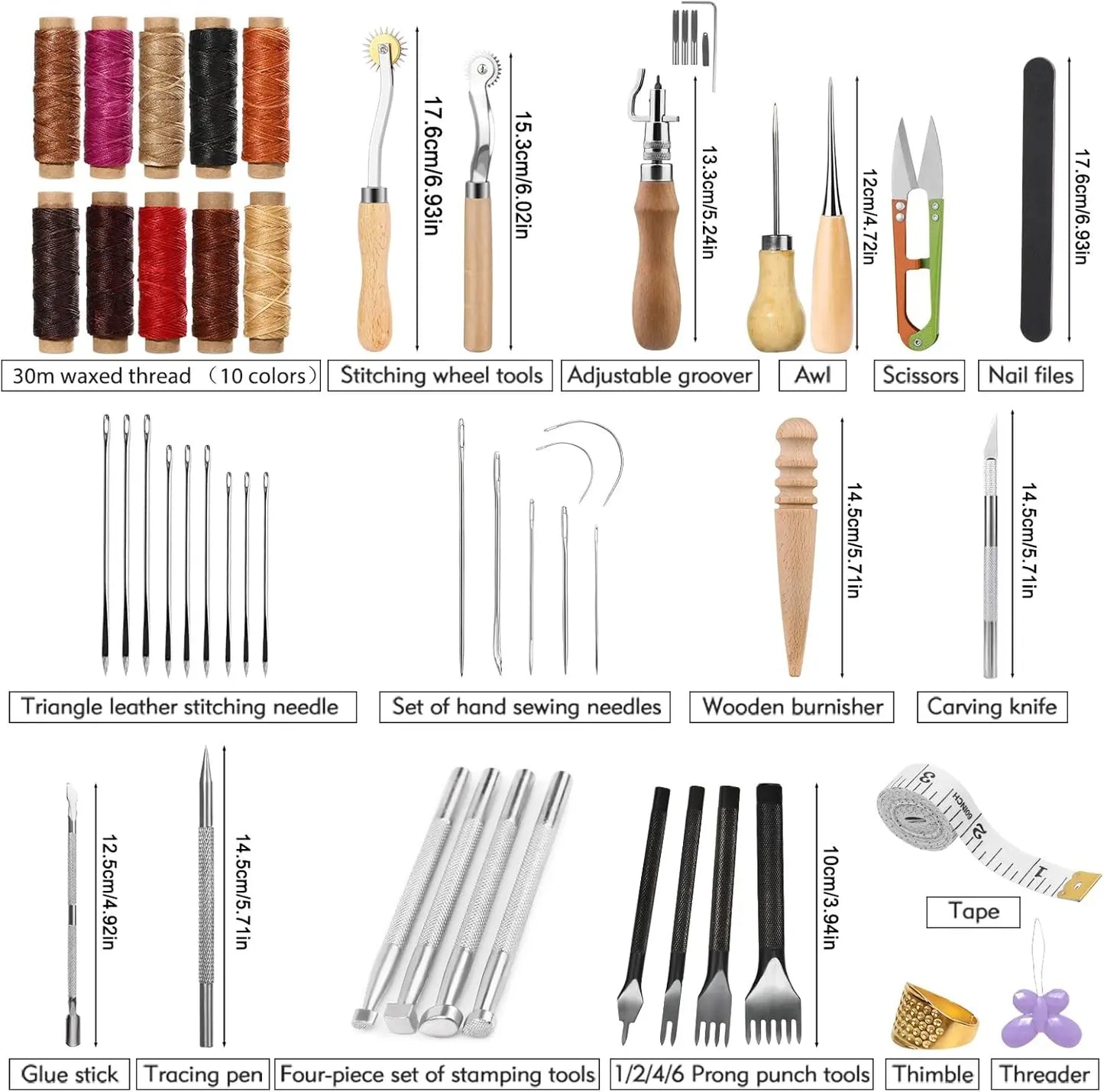 60 Piece Leather Craft Kit With Storage Bag Set Includes Sewing Tools Stamping And Punching Tools For DIY Projects