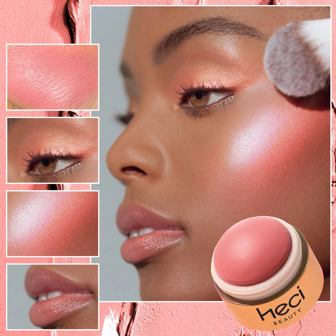 HECI Beauty Cream Blush Ball High Pigment Formula Semi Matte Finish Blendable Color Eyes Lips Cheeks Highlight Stick