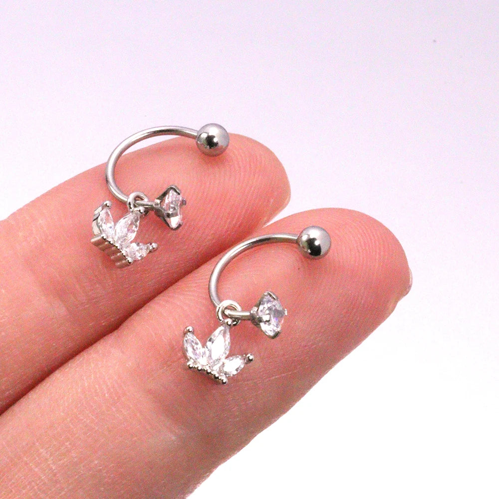 2PCS Stainless Steel Heart Cross Drop Earrings For Women Jewelry Set Helix Tragus Cartilage Daith Piercing