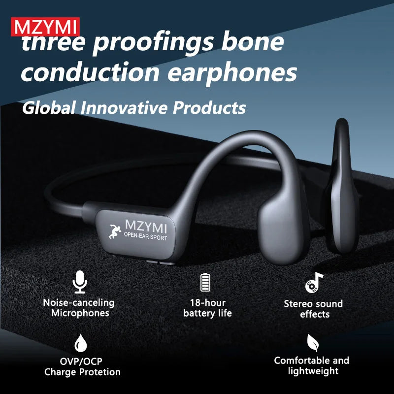 MZYMI Neckband Bluetooth 5.4 Headphones A28 TWS Wireless Earphones Bone Conduction Sports Waterproof Headset ENC Noise Reduction