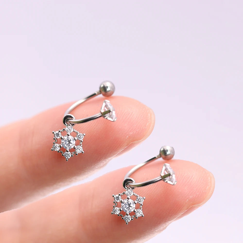 2PCS Stainless Steel Heart Cross Drop Earrings For Women Jewelry Set Helix Tragus Cartilage Daith Piercing