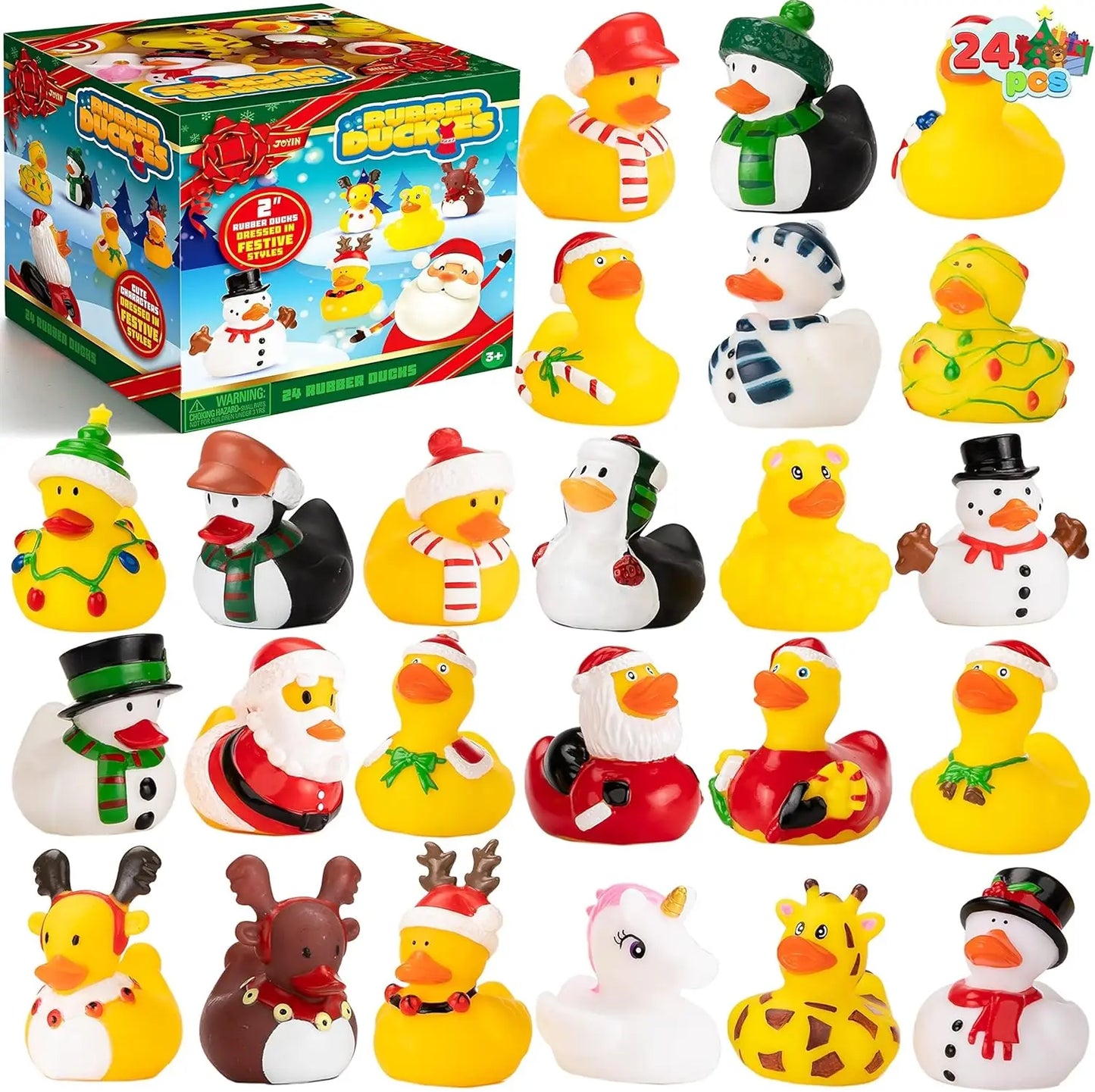 JOYFY 24 PCS Christmas Ducks for Stocking Stuffers Xmas Rubber Duck Bath Toys for Kids Gift Party Favor Novelty Duckies