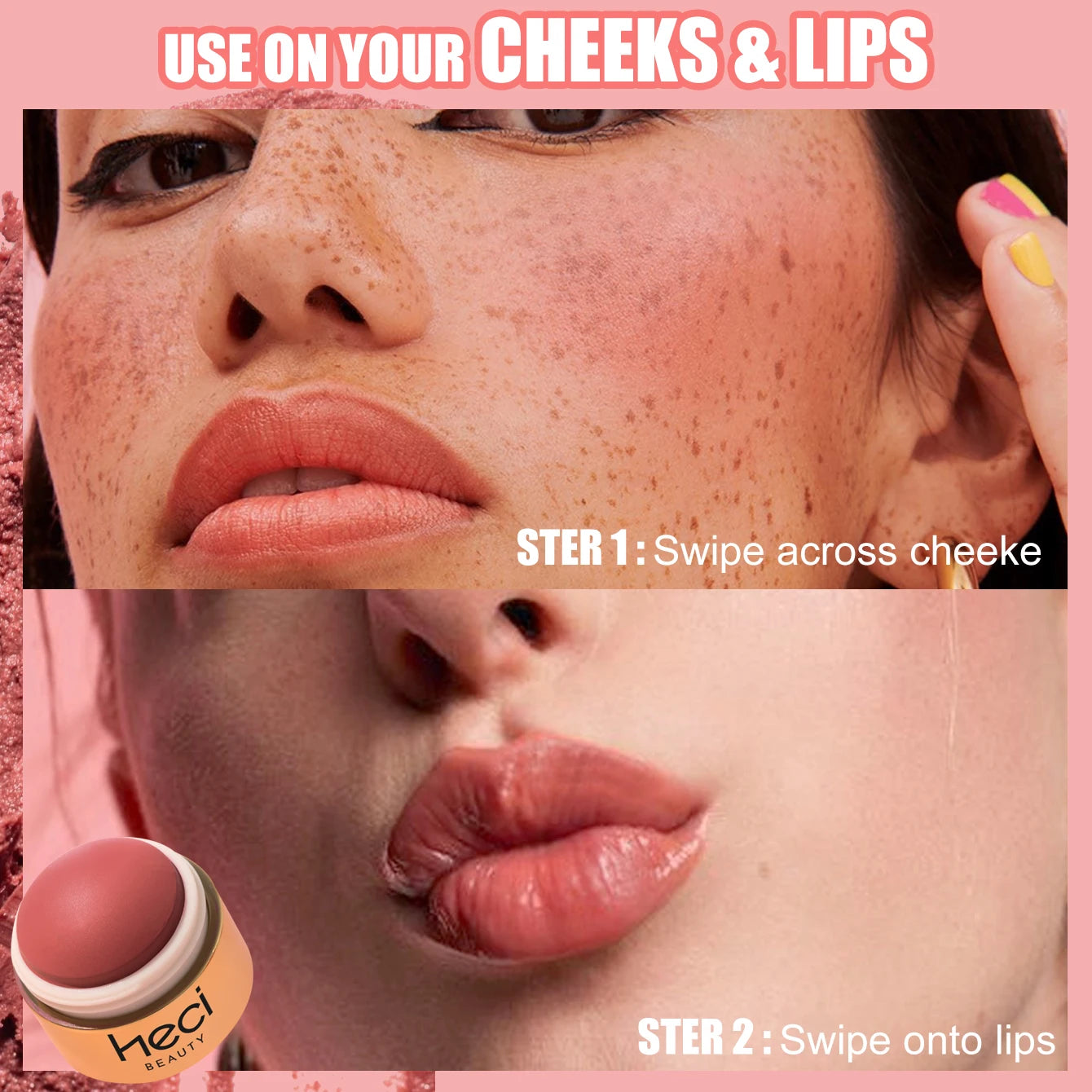 HECI Beauty Cream Blush Ball High Pigment Formula Semi Matte Finish Blendable Color Eyes Lips Cheeks Highlight Stick