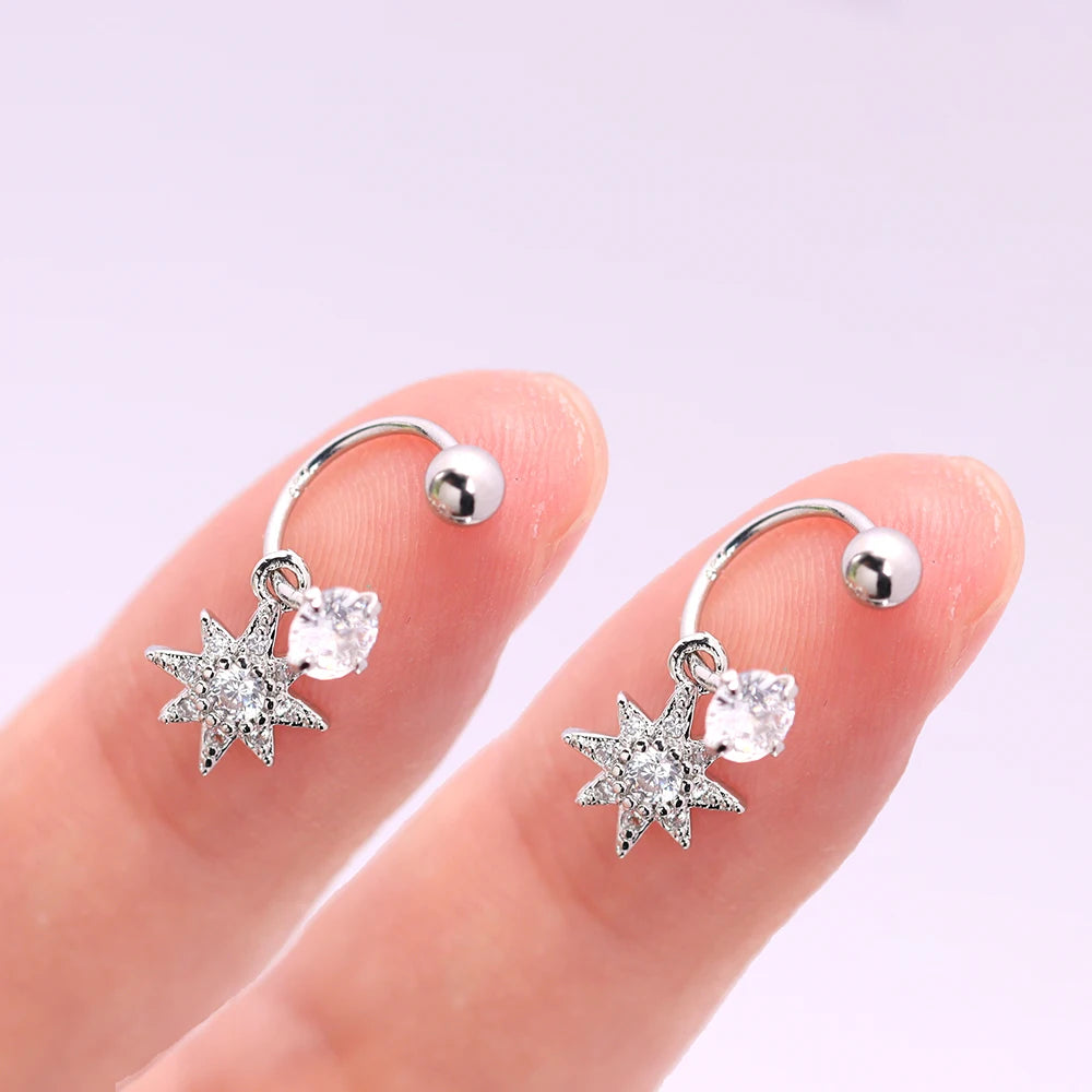 2PCS Stainless Steel Heart Cross Drop Earrings For Women Jewelry Set Helix Tragus Cartilage Daith Piercing