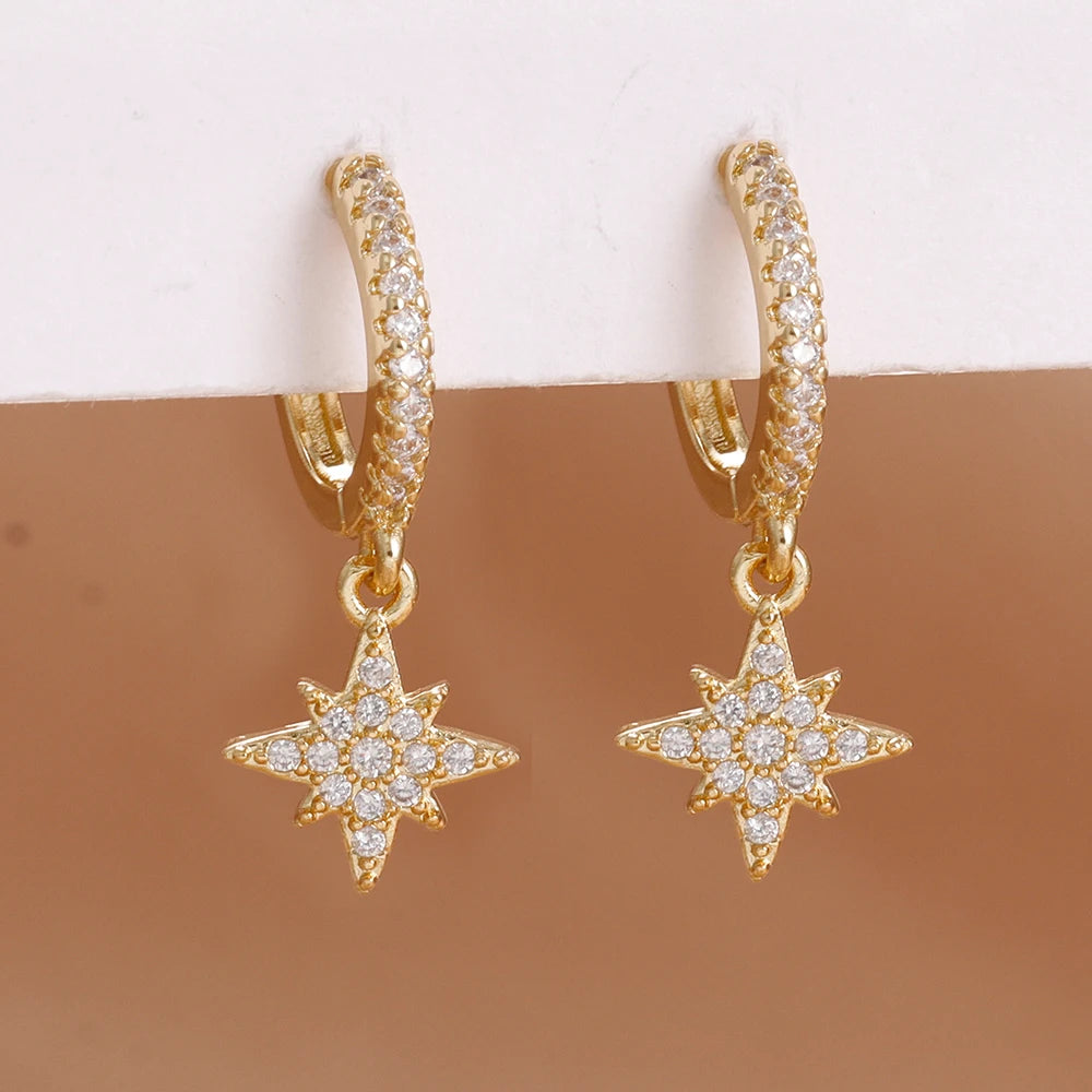 Stainless Steel Star Dangle Earrings For Women Zircon Sparkle Geometric Jewelry Fashion