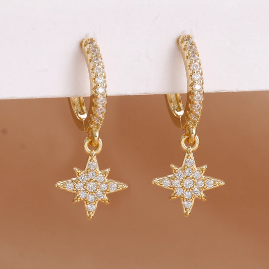 Stainless Steel Star Dangle Earrings For Women Zircon Sparkle Geometric Jewelry Fashion