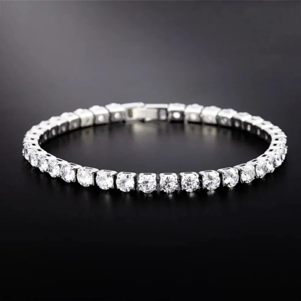 Unisex Tennis Bracelet Iced Out Chain Silver Tone Jewelry For Women And Men Sparkling Everyday Style