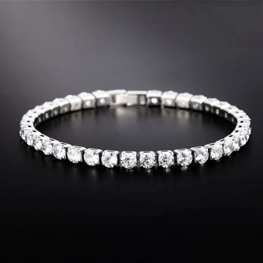 Unisex Tennis Bracelet Iced Out Chain Silver Tone Jewelry For Women And Men Sparkling Everyday Style