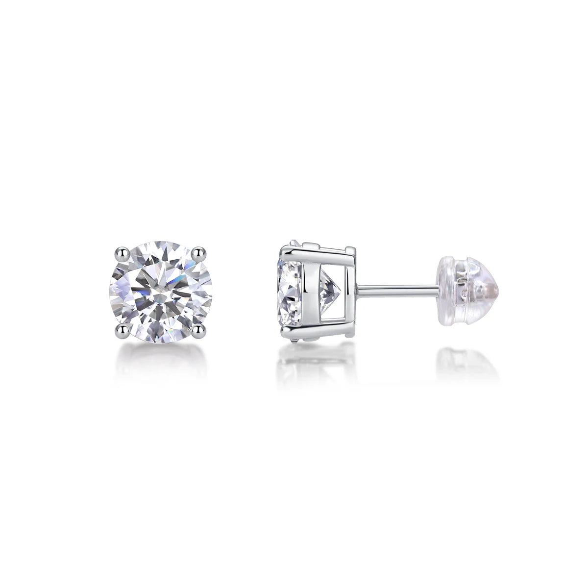 925 Sterling Silver Moissanite Round Stud Earrings 0.5 Carat and 1 Carat Options Engagement Wedding Gift For Women